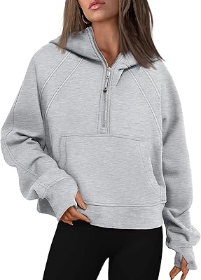 Pull court en polaire à capuche avec demi-fermeture éclair pour femme 2023, sweat-shirt