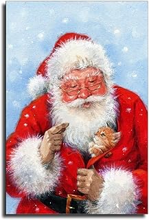 Xde affiche sur toile père noël avec chaton et décoration murale moderne