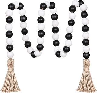 Couronne de perles en bois, perles rustiques de 39 pouces avec frange