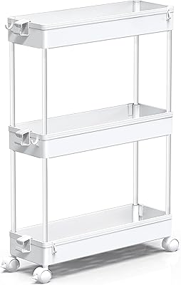Chariot de rangement pivotant mince spacekeeper, organisateur de buanderie, étagère mobile à 3