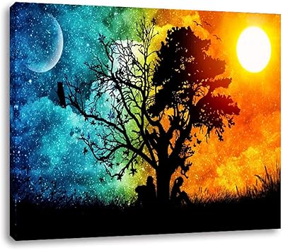 Réalisez une peinture d'art moderne imprimée sur toile avec un motif d'arbre soleil