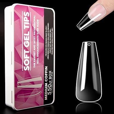 Bouts d'ongles en gel souple transparent - style pointu de cercueil moyen, bouts