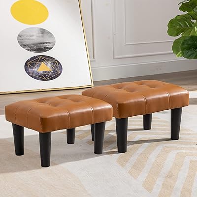 Petit repose-pieds durfy en cuir et velours avec pieds en bois parfait
