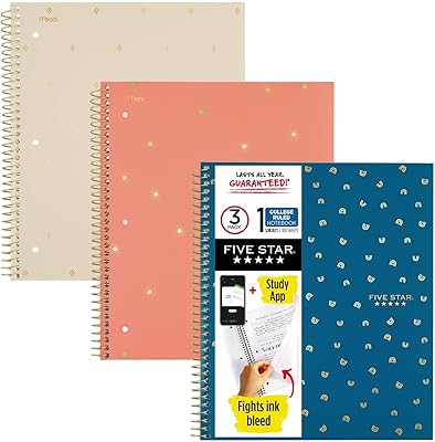 Cahier à spirales cinq étoiles + application d'étude lot de 3