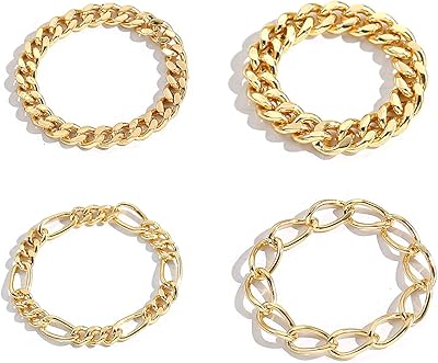 Ensemble de bagues à chaîne épaisse ouverte plaquées or 14 carats, bagues tressées