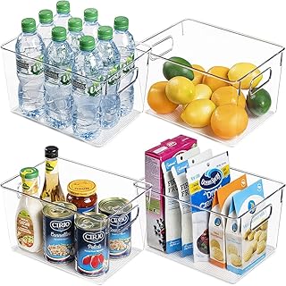Bacs de rangement pour réfrigérateur, organisateurs de réfrigérateur en plastique transparent avec poignée