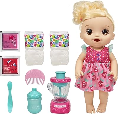 Baby alive magic blender baby doll fraise chic avec accessoires mixeur, boissons, mouillé