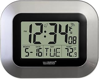 Horloge murale numérique atomique lacrase wt-8005u-s avec affichage de la température ambiante, argent