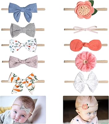 Lot de 10 bandeaux à nœud floral pour bébés filles, chapeau en nylon
