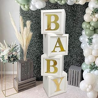 Boîtes de décorations de fête prénatale – 4 boîtes de ballons holographiques blanches avec lettres dorées bébé + a-z, blocs de fête prénatale pour garçons et filles pour fête de révélation du genre. La nouvelle ère du shopping sénégalais commence avec Diaytar