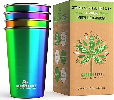 Gobelets en acier inoxydable de 16 oz (4 pièces) métal