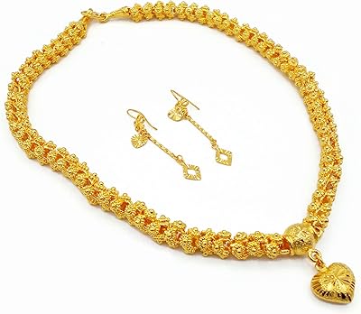 Collier pendentif en forme de cœur en or jaune 22k, 23k, 24k