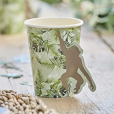 Ginger ray let's go wild pop-up monkey gobelets en papier, paquet de 8