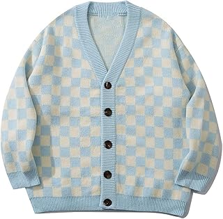 Jeshk cardigan, cardigan à carreaux hommes vêtements surdimensionnés pull tricoté cardigan femme pull