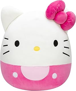 Squishmallows super doux sanrio en peluche avec nœud et short rose de hello