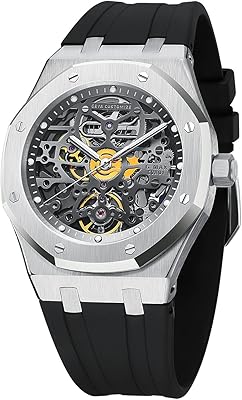 Redhy montre mécanique automatique squelette en acier inoxydable résistante aux chocs