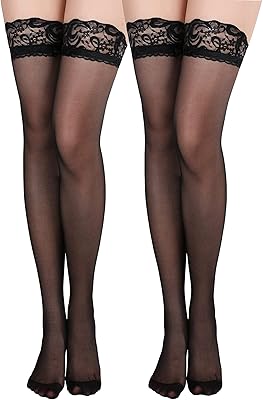 2 paires de bas de cuisse antidérapants en soie pour femmes hauts