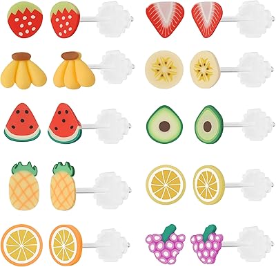 10 paires de boucles d'oreilles en plastique en forme de fruit pour filles