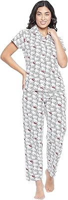 Ensemble chemise et pyjama en coton imprimé hello kitty avec bouton sur le devant