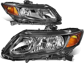 Phares de remplacement dna motoring pour civic modèle hl-oh-hc12-bk-am de couleur noir ambre