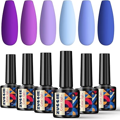 Lot de 6 vernis à ongles gel zucchi ensemble bleu et violet