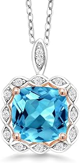 Collier en argent sterling 925 avec topaze bleue suisse naturelle pour femme