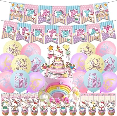 Fournitures de fête d'anniversaire pour chaton, comprenant une bannière joyeux anniversaire, un ballon