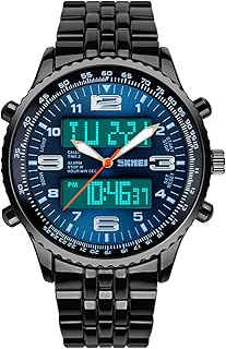 Dhnq montre homme étanche en acier inoxydable design de mode led analogique numérique