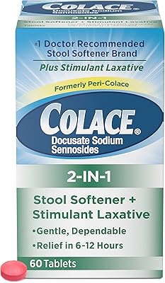 Comprimés laxatifs émollients et stimulants 2 en 1 colace, 60 pièces, pour un soulagement