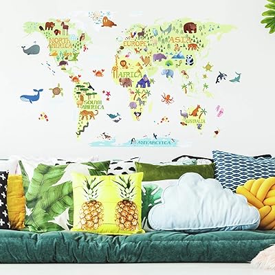Sticker mural carte du monde géante room mates pour enfants, rmk4021gm