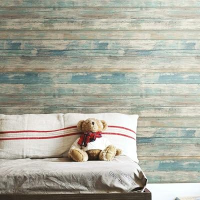 Roommates papier peint à décoller et coller en bois déchiré bleu rmk9052wp