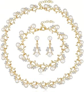Faux perle cristal strass collier de mariage boucles d'oreilles bracelet ensemble de bijoux