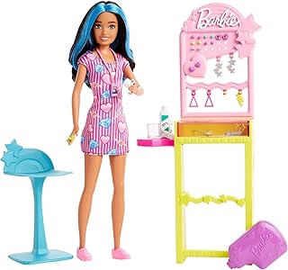 Poupée barbie toys skipper et station de perçage d'oreilles avec outil de perçage