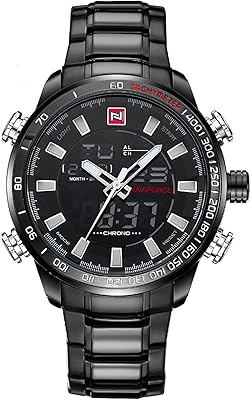 Montre de sport analogique-numérique en acier inoxydable pour homme - nf9093-bw