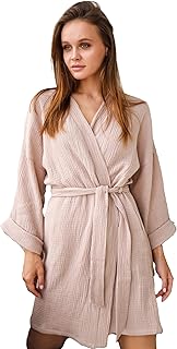 Peignoir léger double gaze pour femme - robe de plage courte d'été douce