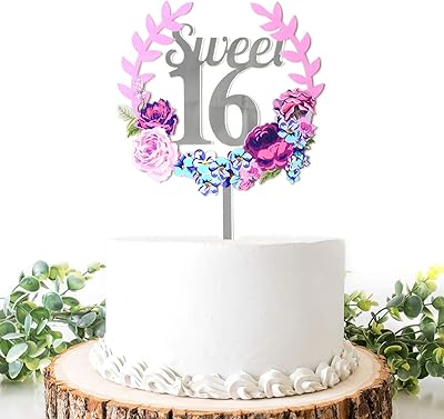 Décoration de gâteau sweet 16, carte d'insertion en acrylique happy 16, fournitures
