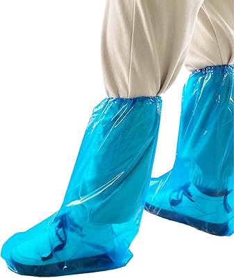 Yzurbu 50 pièces (25 paires) couvre-chaussures jetables, en plastique antidérapant, bleu, longs, épais