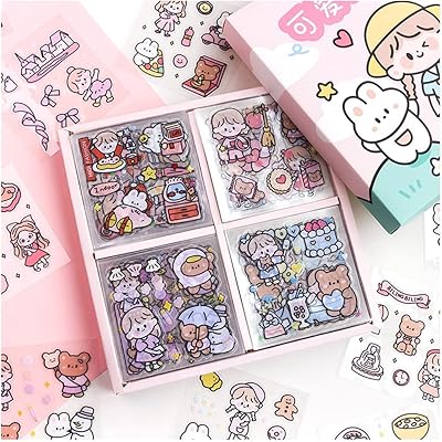 Ensemble d'autocollants kawaii (100 feuilles 600+ mini pièces) autocollant pet transparent mignon