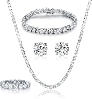 Parure de bijoux 4 pièces plaquée or blanc 18 carats, laiton, zircons cubiques