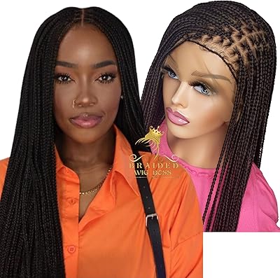 Braidedwigboss 30" perruque tressée sans nœuds sur dentelle suisse 4*4 avant