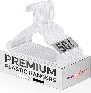 Paquet de 50 cintres en plastique blanc résistant house day, 42 cm de large, convient aux adultes et aux enfants de plus de 10 ans, emballage sans odeur, avec crochets pratiques. Diaytar Sénégal : Qualité garantie, prix imbattables, livraison rapide