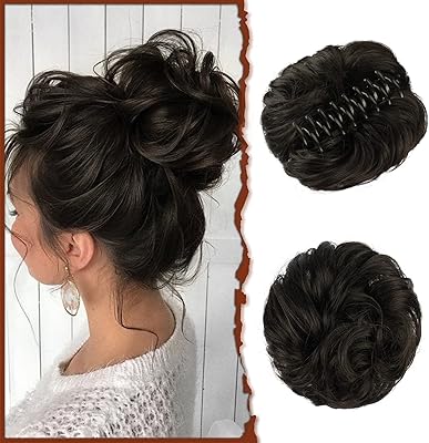 Sofeiyan postiche à pince pour chignon désordonné, cheveux bouclés et ondulés, postiche à pince, chignon queue de cheval, extensions de cheveux synthétiques ébouriffés, postiche chouchou pour femme, brun le plus foncé, tendance au noir. Diaytar : Votre allié pouvoir d'achat au quotidien