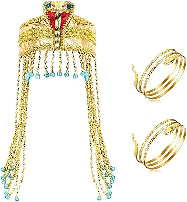 Bandeau couronne de serpent en perles égyptiennes pour femme avec 2 manchettes