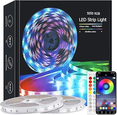 Bande lumineuse led 20 m, lumières led avec synchronisation de musique, bande lumineuse