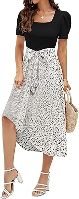 Robe mi-longue décontractée à col carré et manches courtes pour femmes, robe de travail modeste avec poches. Explorez un monde de bonnes affaires sur Diaytar Sénégal