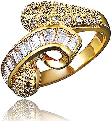 Bague classique pour femme avec zircon couleur or jaune taille 7