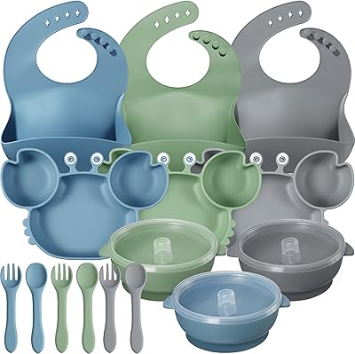 15 pièces de fournitures de sevrage pour bébé, ensemble d'alimentation en silicone pour bébé avec plaque divisée en forme de crabe, bavoir réglable, bol d'aspiration, cuillère souple, fourchette, ensemble d'ustensiles auto-alimentés pour tout-petits. Diaytar Sénégal : Innovation, diversité et accessibilité