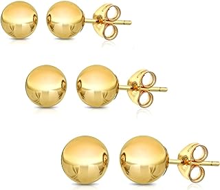 Boucles d'oreilles en or massif 14 carats (3 paires) 3 mm, 4 mm