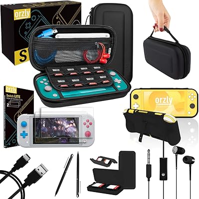 Kit d'accessoires orzly switch lite étui pour manette nintendo et protecteur