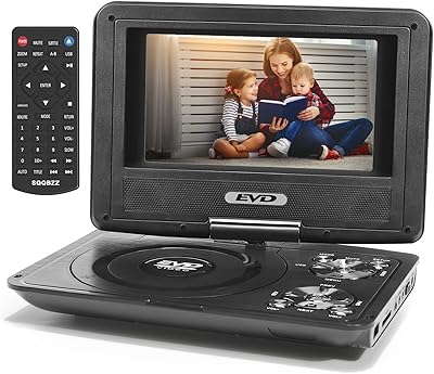 Sqqbzz lecteur dvd portable 9,5 pouces avec écran rotatif de 7,5 pouces, lecteur